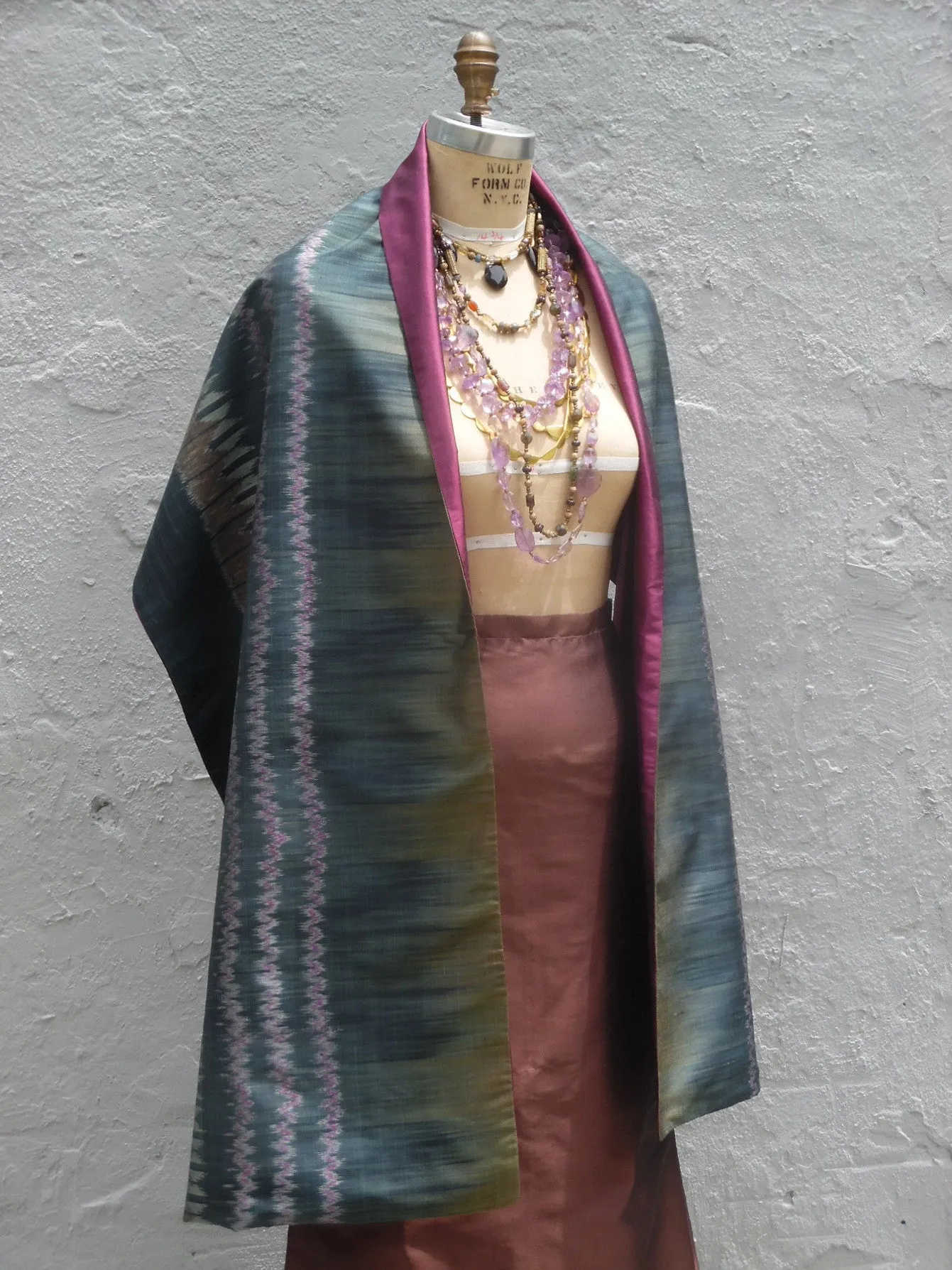 Silk Ikat Double Sided Shawl Black Eggplant