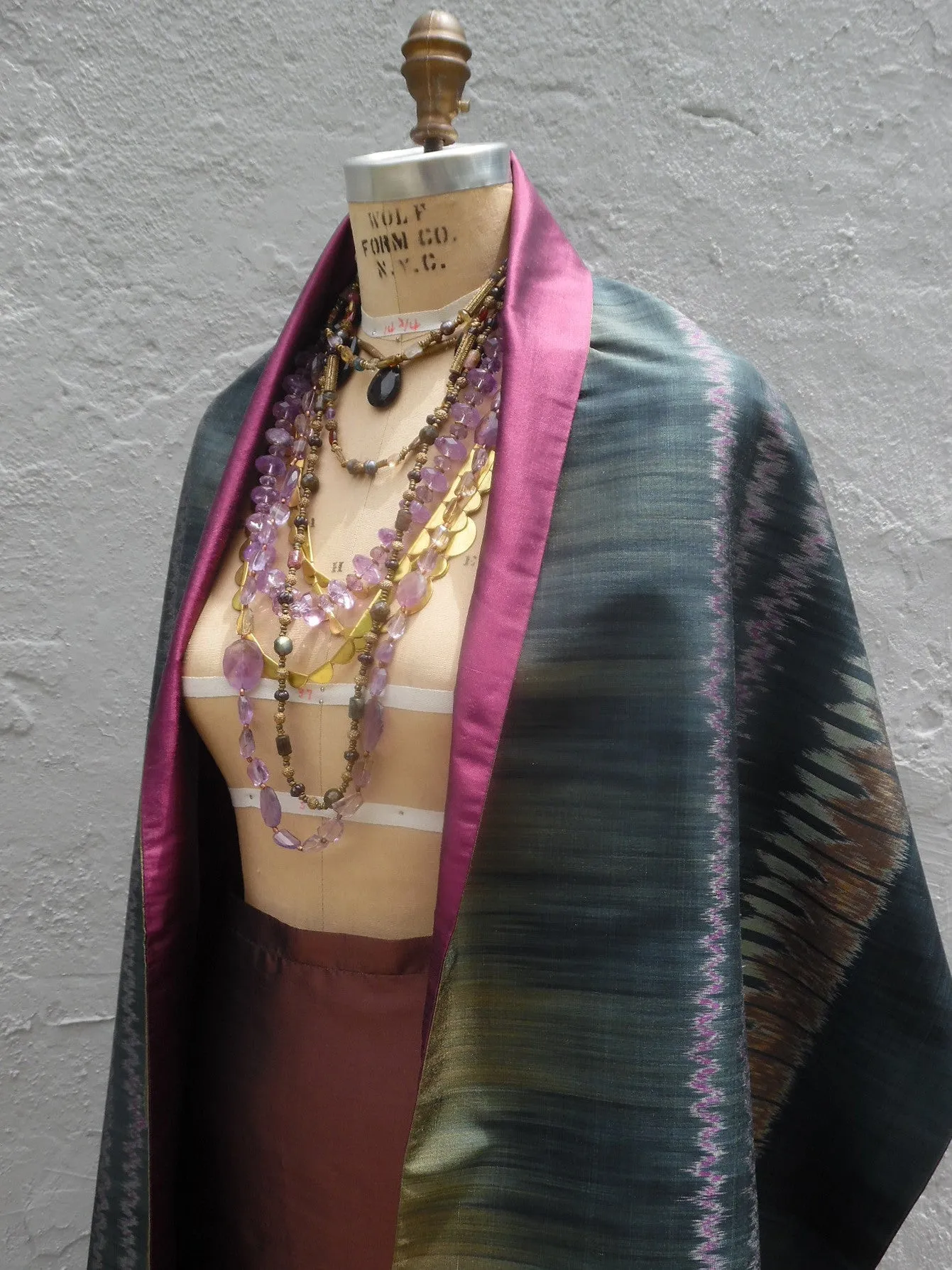 Silk Ikat Double Sided Shawl Black Eggplant