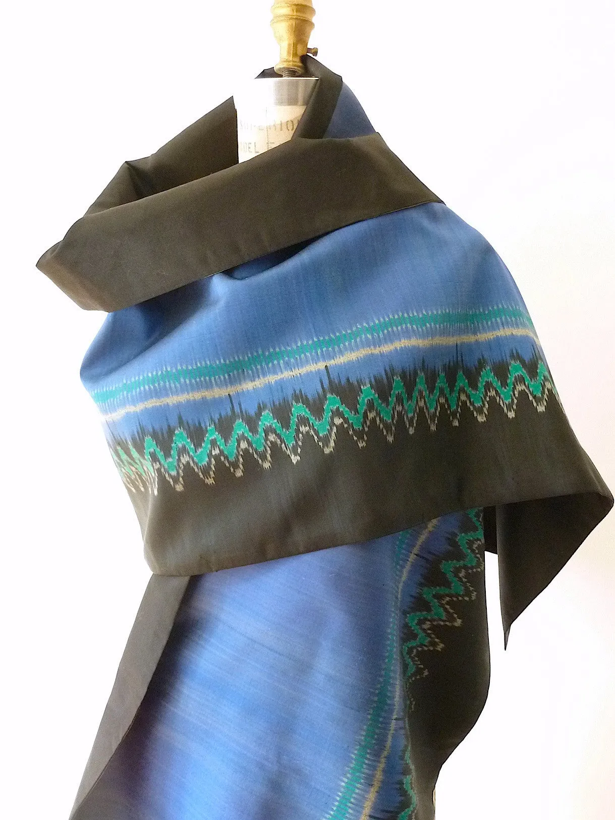 Silk Ikat Double Sided Shawl Black Eggplant