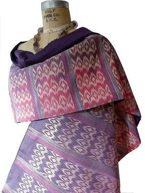 Silk Ikat Double Sided Shawl Cranberry Purple