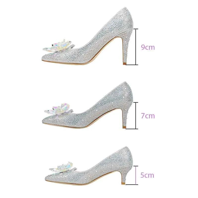 Silver Crystal Heels Wedding Party Diamond Heels Sparkly Point Party Shoes