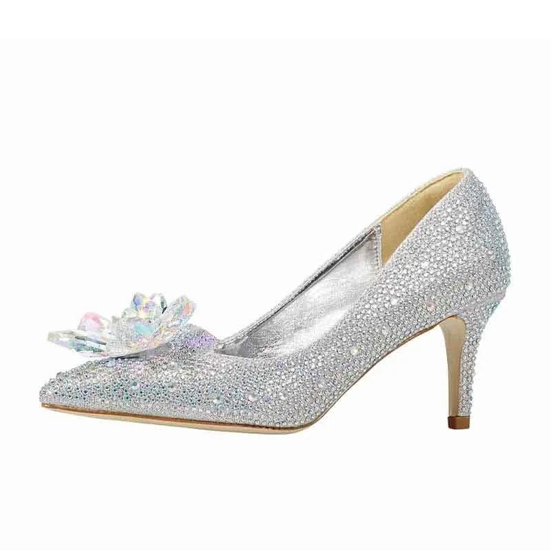 Silver Crystal Heels Wedding Party Diamond Heels Sparkly Point Party Shoes