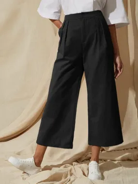 Slant Pocket Pleated Detail Wide Leg Cropped Pants