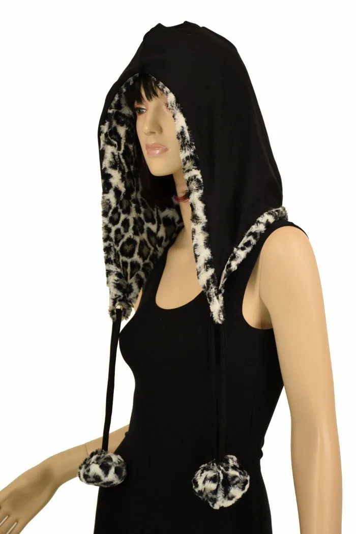 Snow Leopard Minky Pom Pom Hood