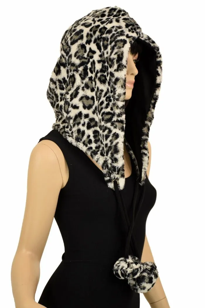 Snow Leopard Minky Pom Pom Hood