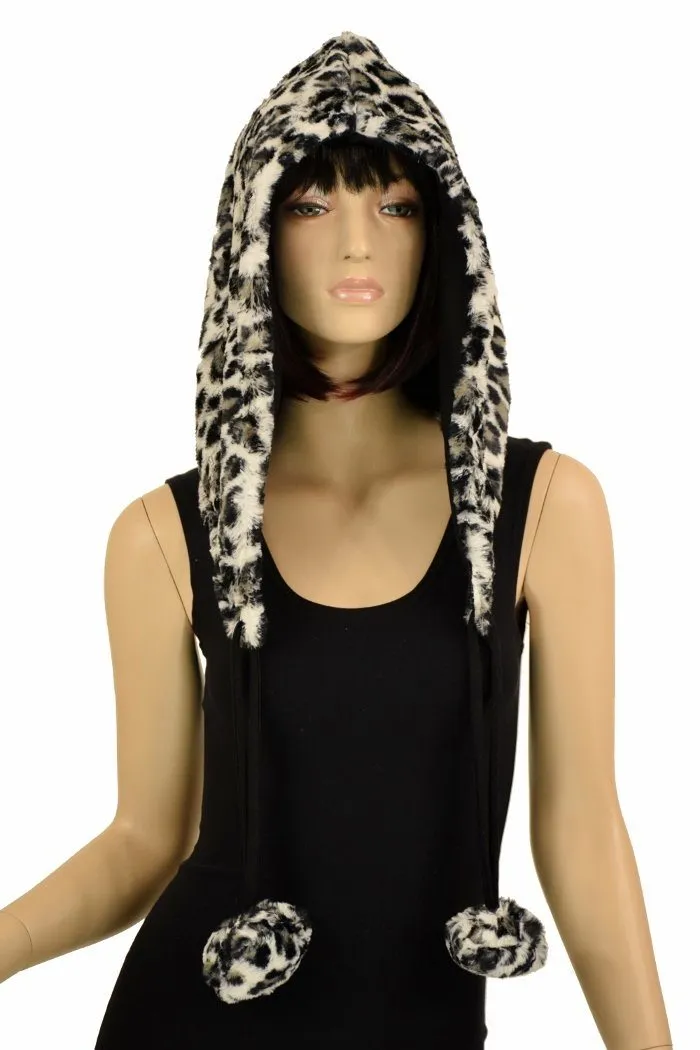 Snow Leopard Minky Pom Pom Hood