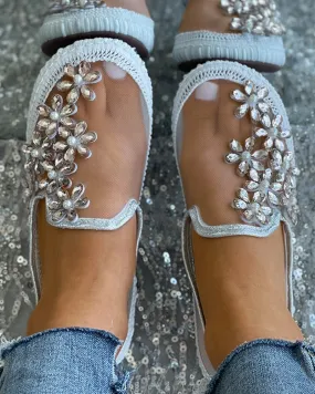 studded floral pattern sheer mesh casual shoes 1