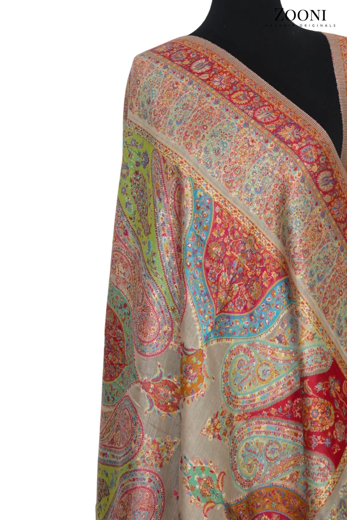 Superfine Kaani Jaamawar Silk Summer Shawl - Beige