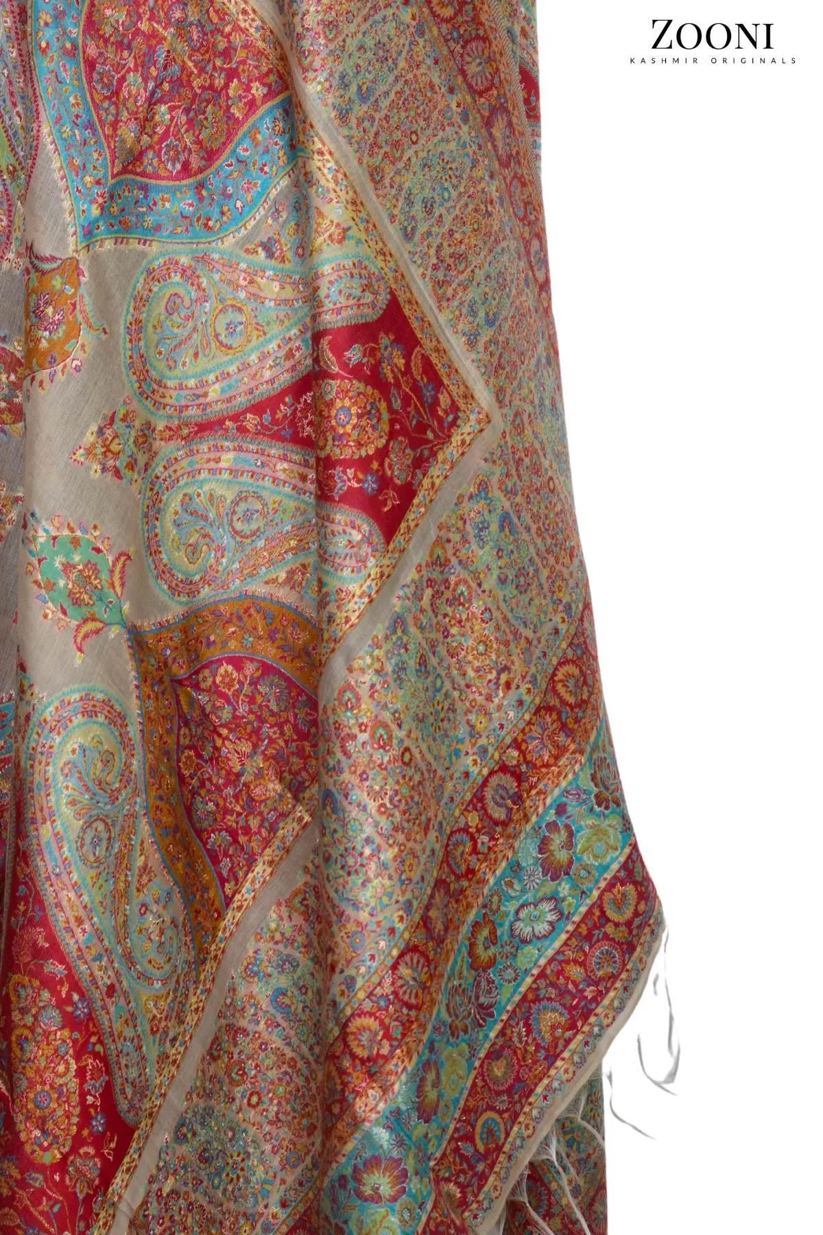 Superfine Kaani Jaamawar Silk Summer Shawl - Beige