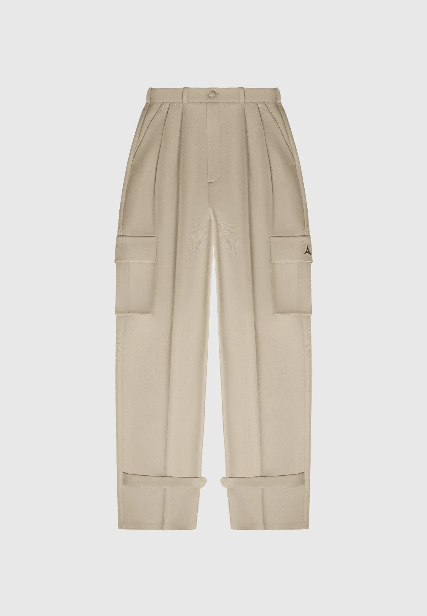 Tailored Pleated Cargo Trousers - Beige