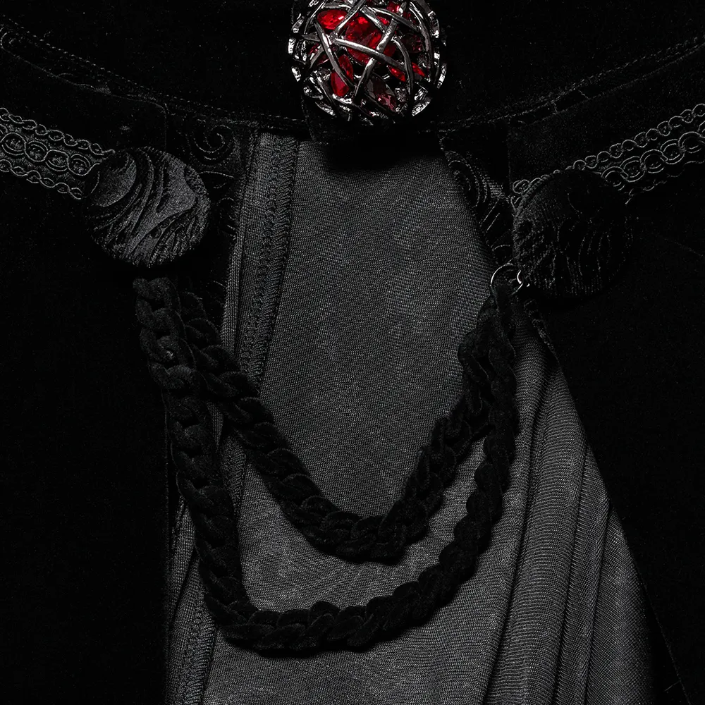 Victorian Velvet Cloak with Wire Collar and Gemstone