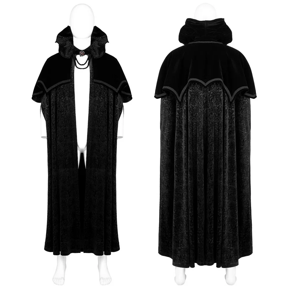 Victorian Velvet Cloak with Wire Collar and Gemstone