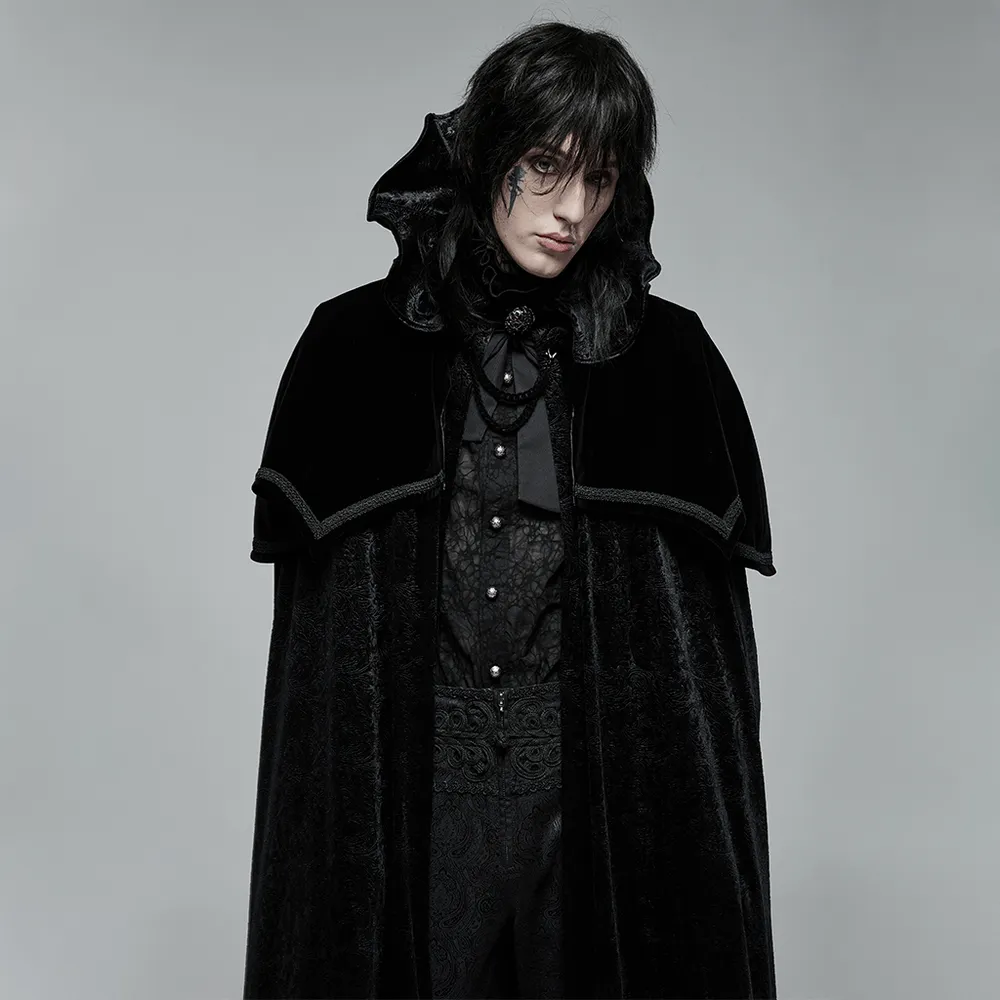 Victorian Velvet Cloak with Wire Collar and Gemstone