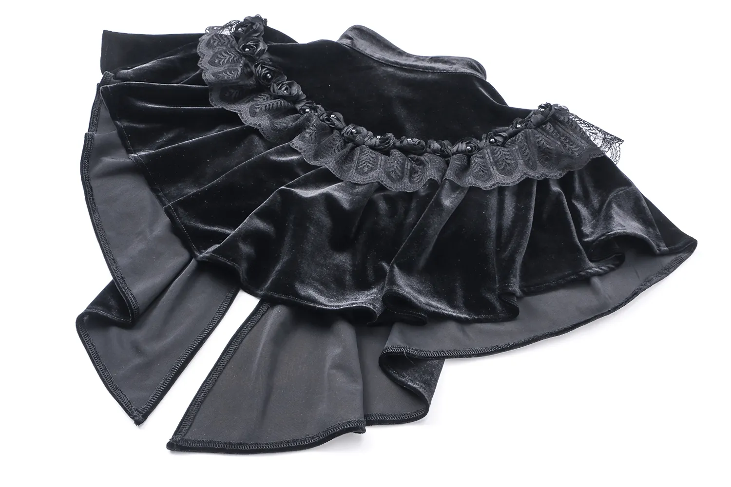 Vintage Gothic Velvet Capelet with Lace and Pearls