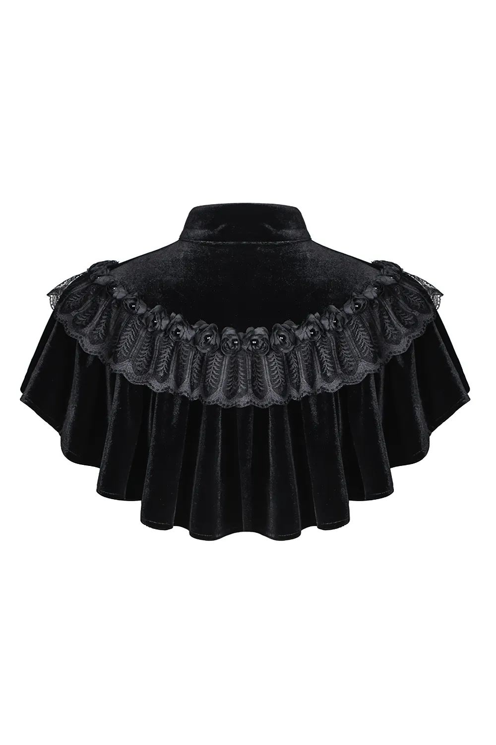 Vintage Gothic Velvet Capelet with Lace and Pearls