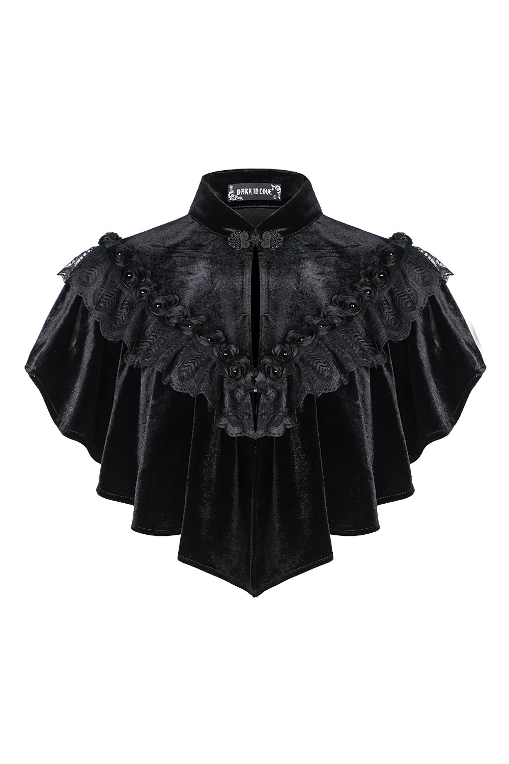 Vintage Gothic Velvet Capelet with Lace and Pearls