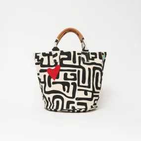 Weekender Bag - Black Kuba with Beaded Red Heart