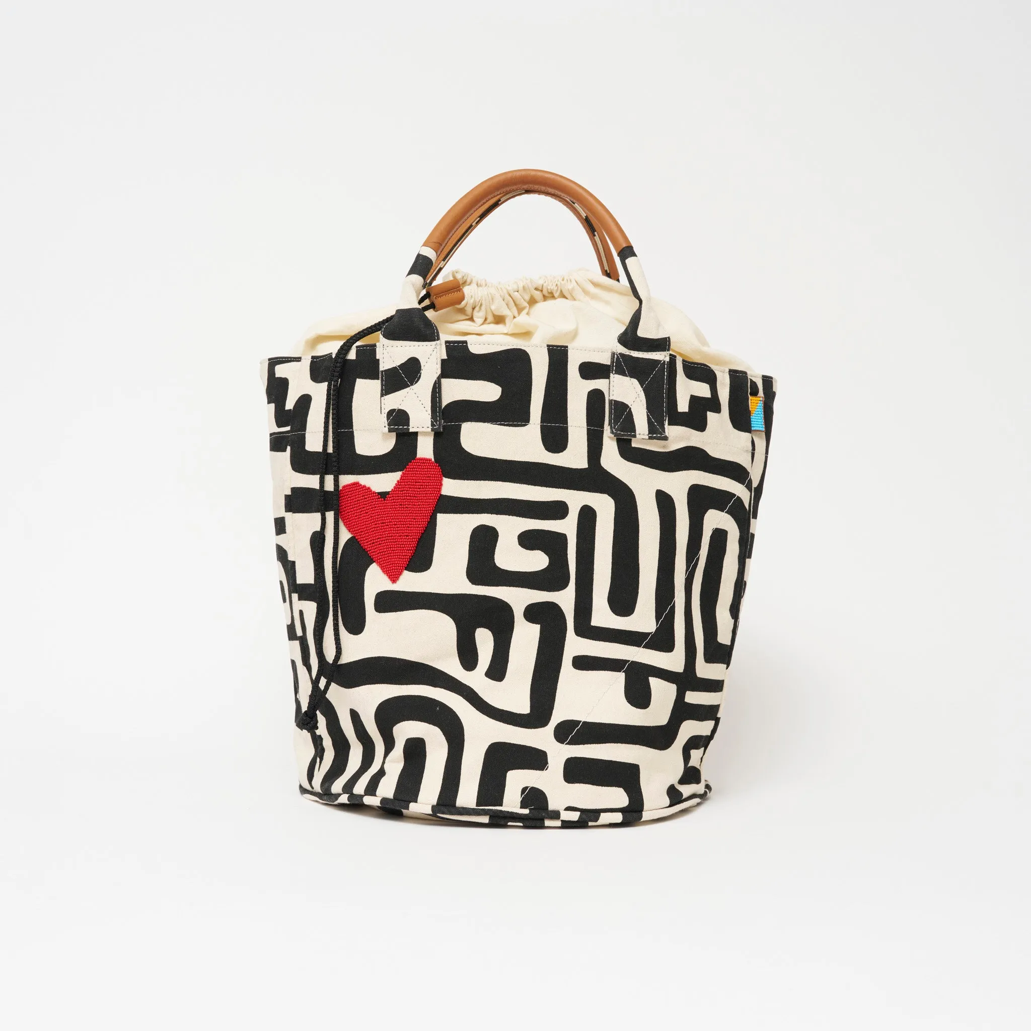 Weekender Bag - Black Kuba with Beaded Red Heart