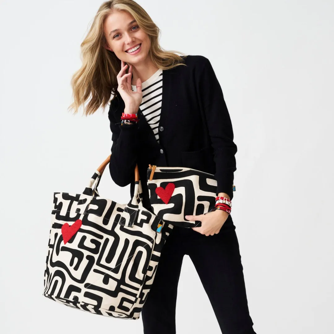 Weekender Bag - Black Kuba with Beaded Red Heart