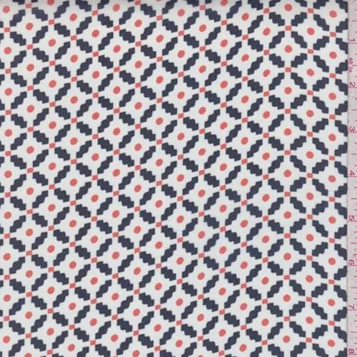 White/Navy Diamond Lattice Chiffon Fabric