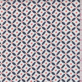 White/Navy Diamond Lattice Chiffon Fabric