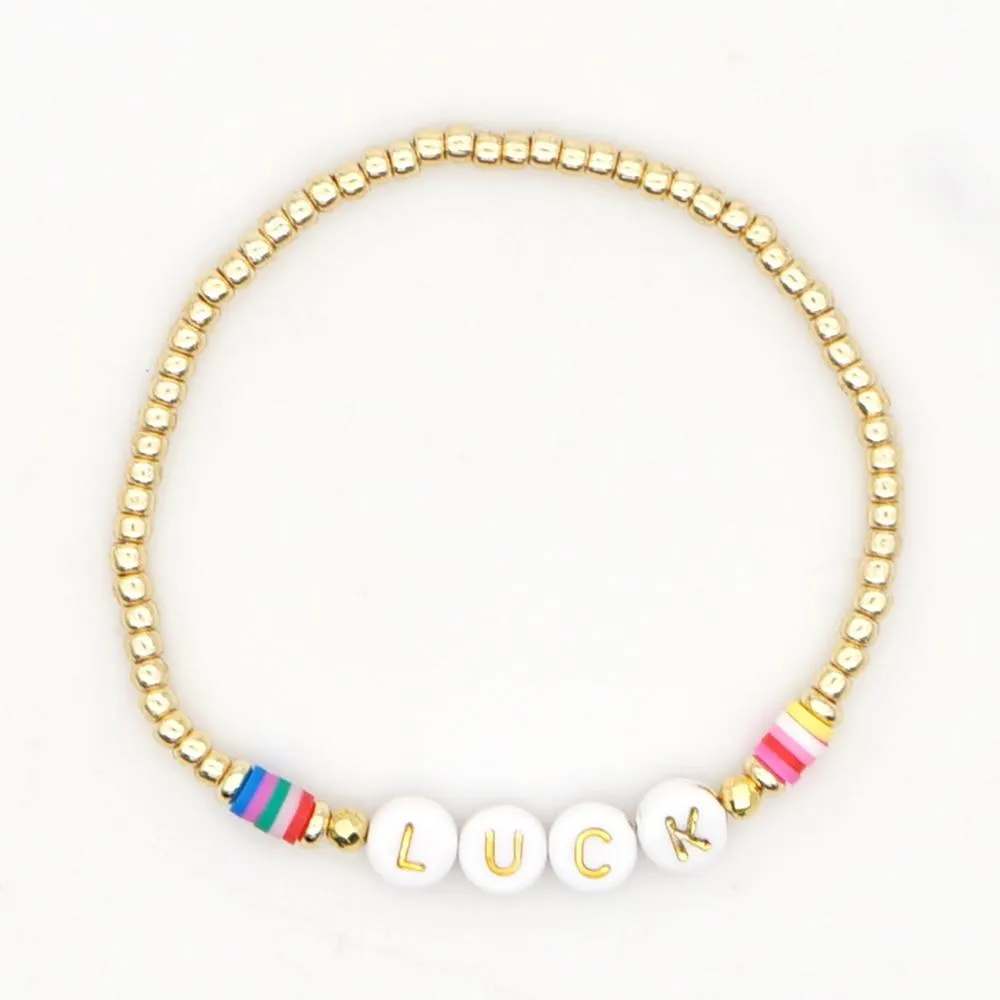 Women Handmade Vinyl Bohemian Gold Coloured Letter Beads Bracelets