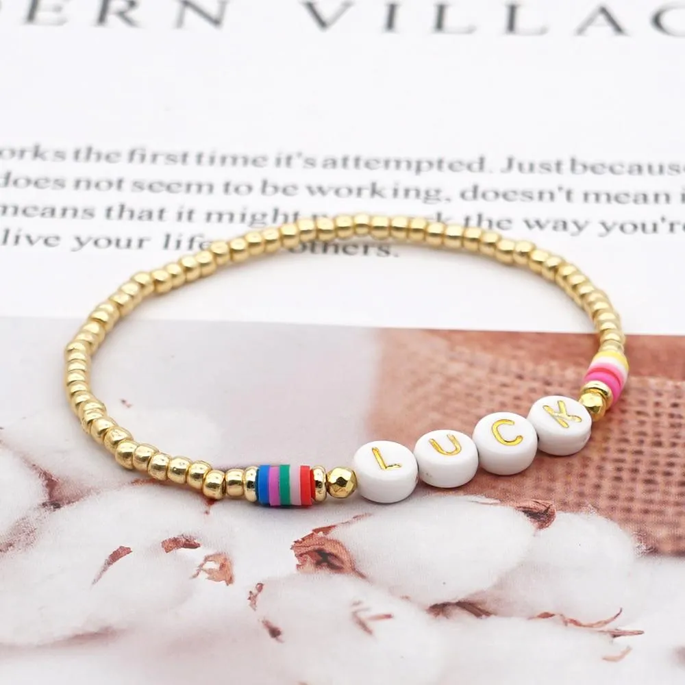 Women Handmade Vinyl Bohemian Gold Coloured Letter Beads Bracelets