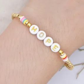 Women Handmade Vinyl Bohemian Gold Coloured Letter Beads Bracelets