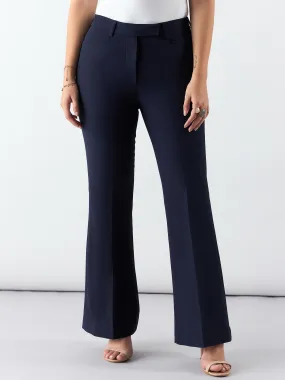 Women Navy High Waist Trouser In Stretchable Fabric