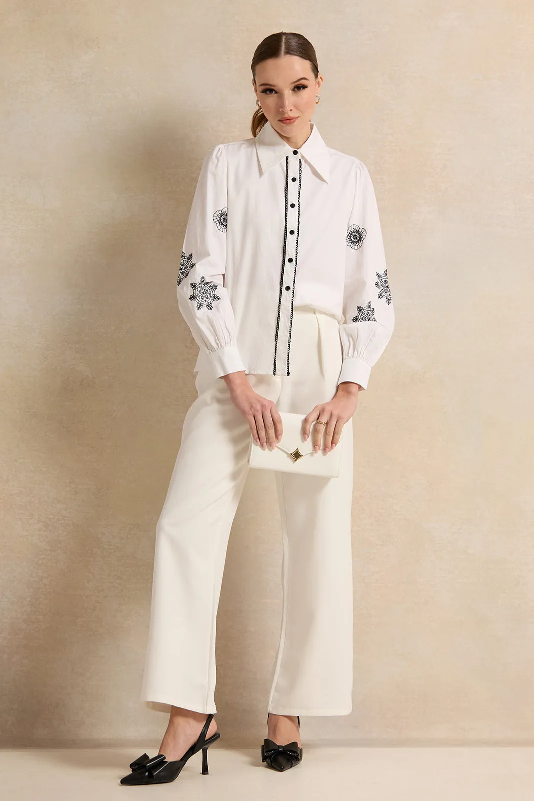 Women White Embroidered Shirt Blouse