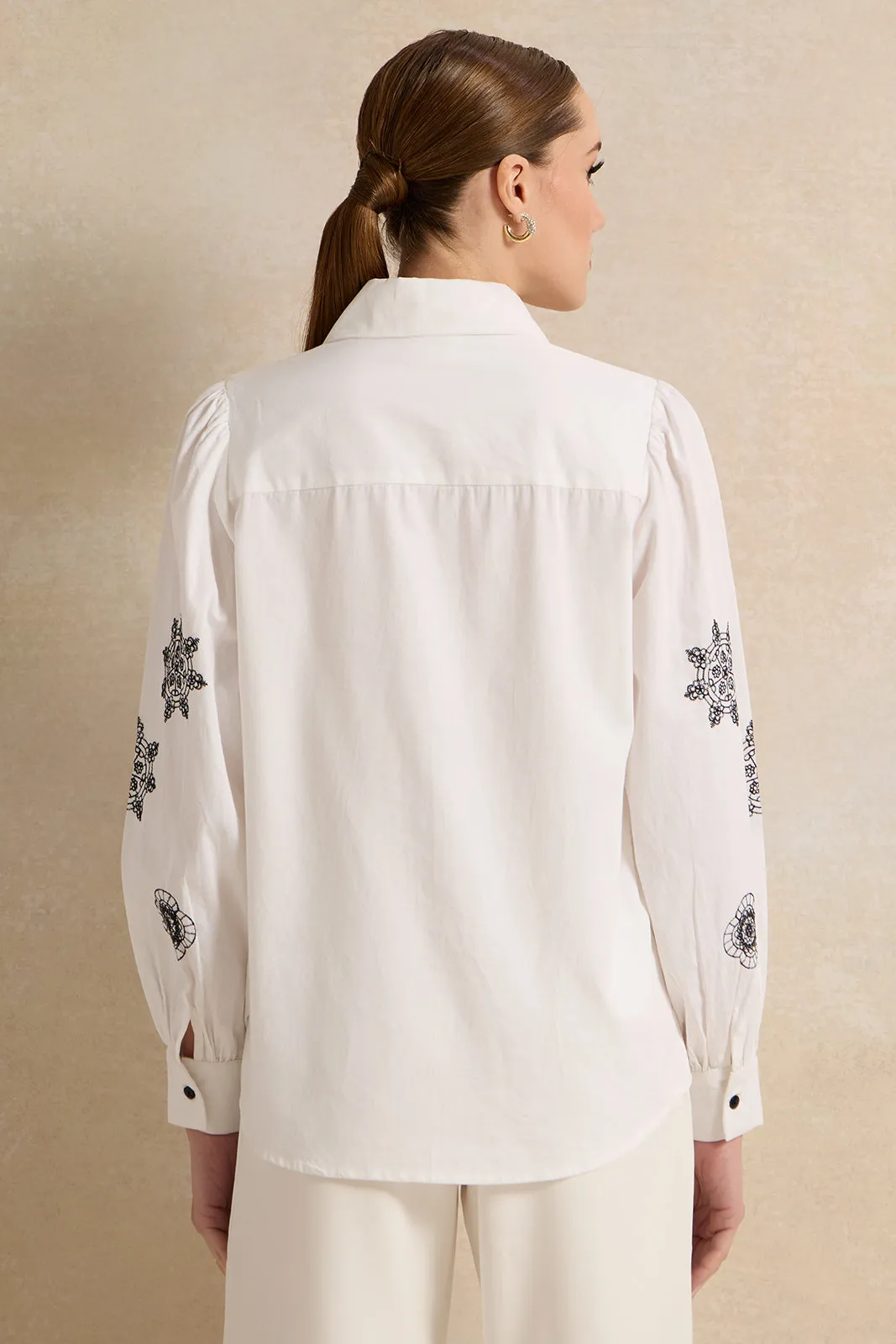 Women White Embroidered Shirt Blouse