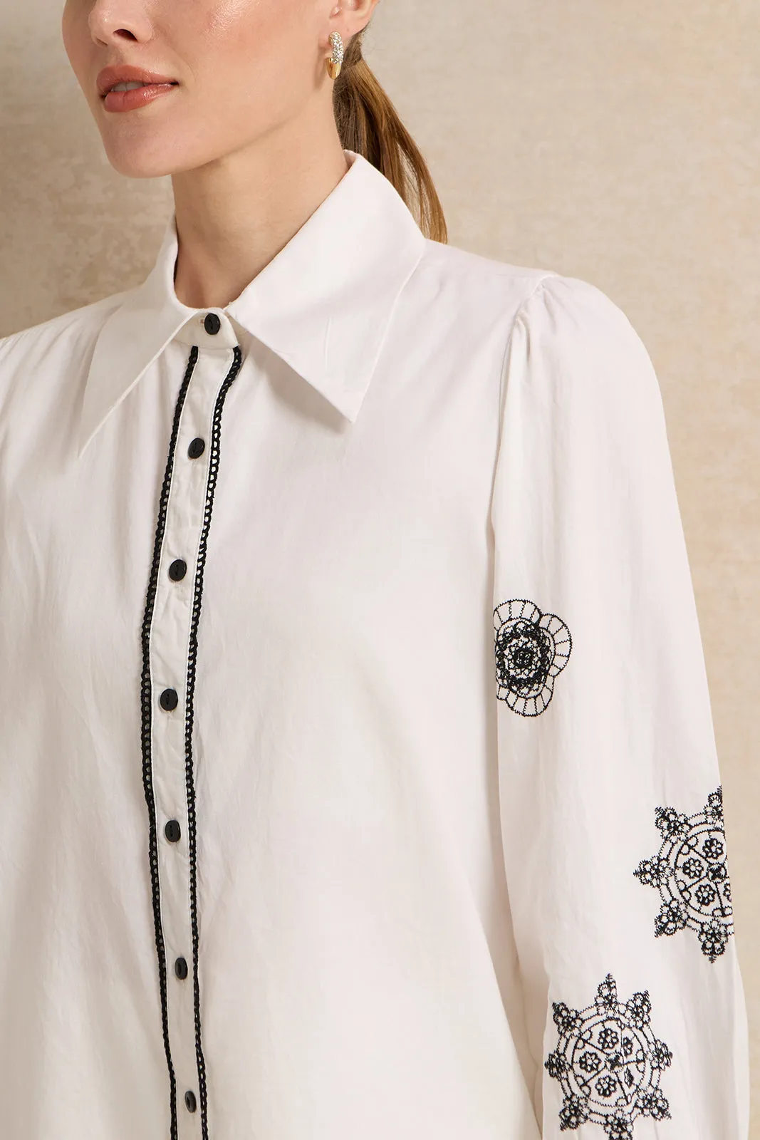 Women White Embroidered Shirt Blouse