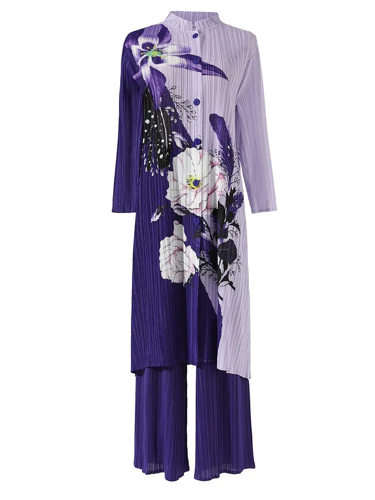 Women's 2-Piece Floral Pleated Trousers & Top Set