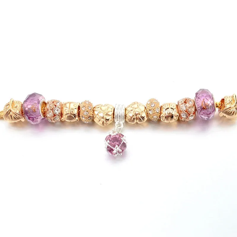 Women'S Fashion Jewelry Pink Crystal Bracelet For Women Gold Bracelets Bangles Handmade Jewelry Pulseras