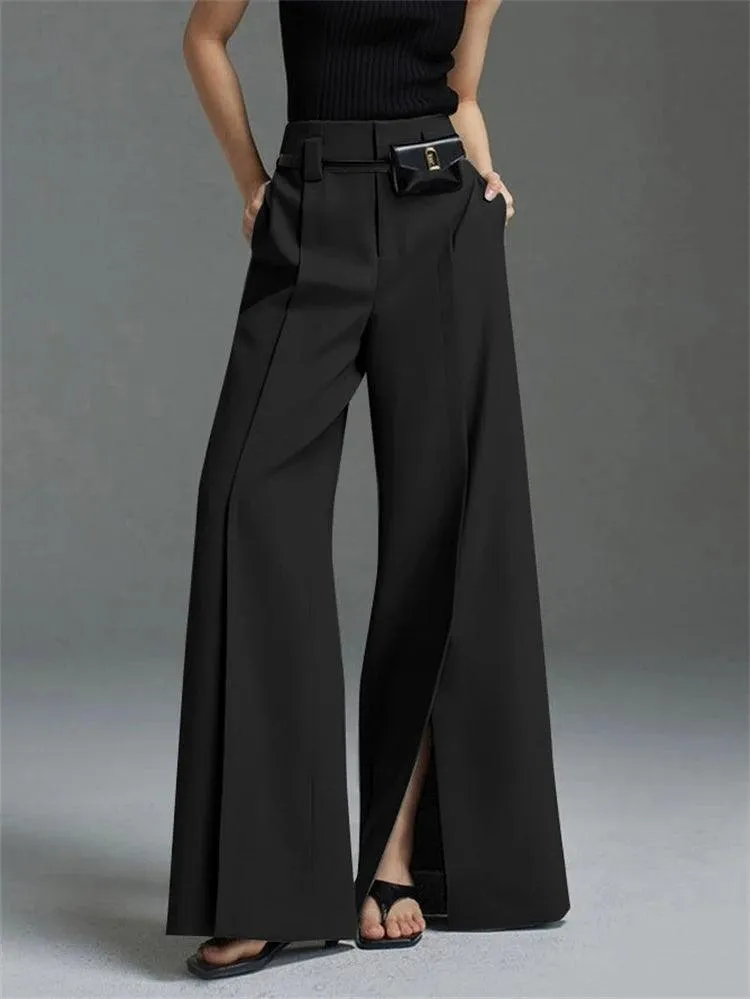 Women's High-Waist Pleated Front Split Trousers