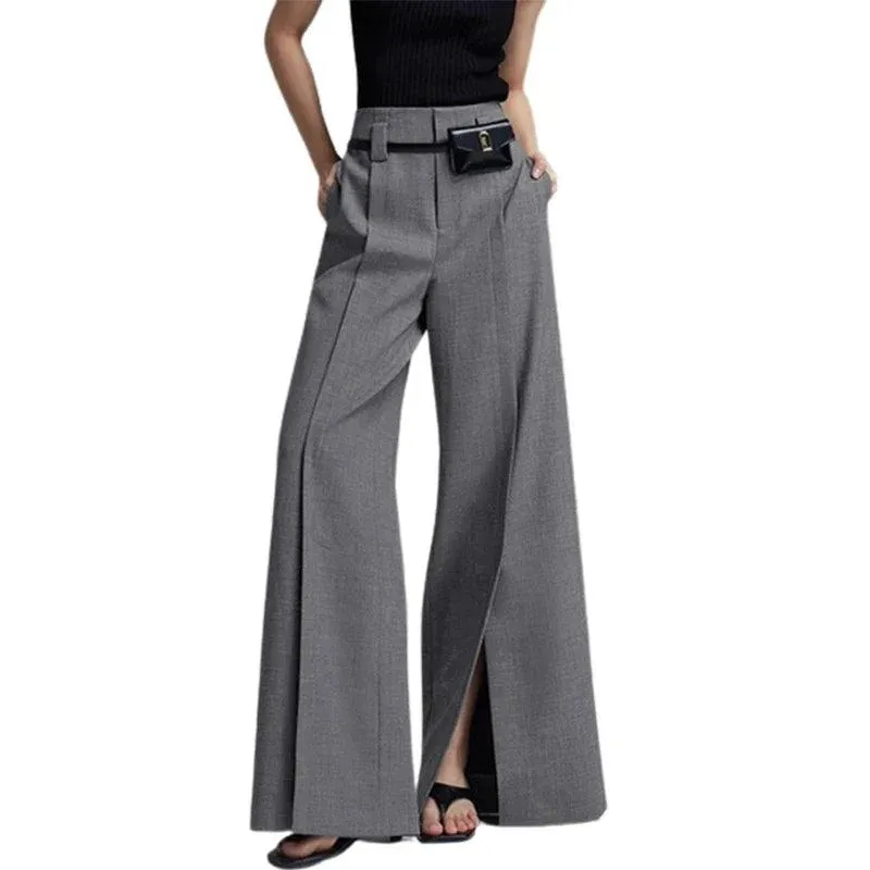 Women's High-Waist Pleated Front Split Trousers