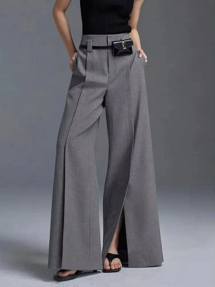 Women's High-Waist Pleated Front Split Trousers