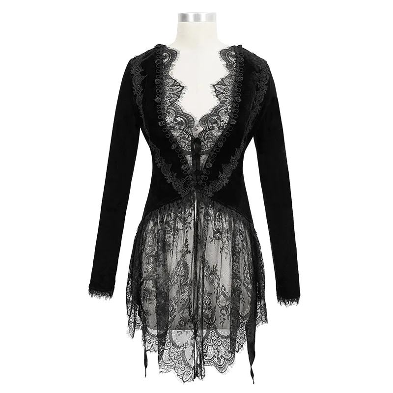 Women's Vintage Gothic Black Velvet and Delicate Lace Cape