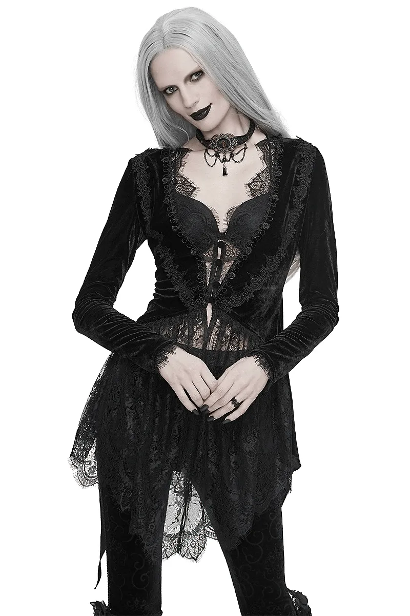 Women's Vintage Gothic Black Velvet and Delicate Lace Cape