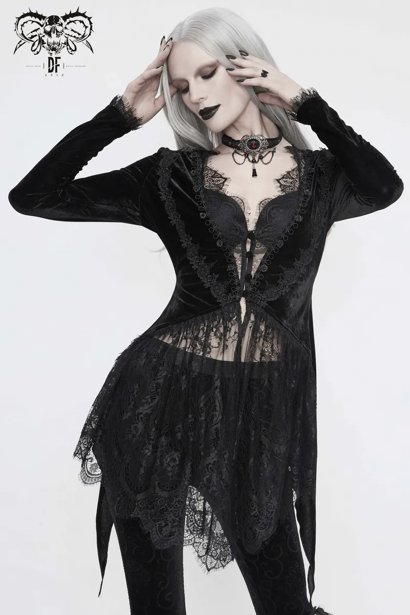 Women's Vintage Gothic Black Velvet and Delicate Lace Cape