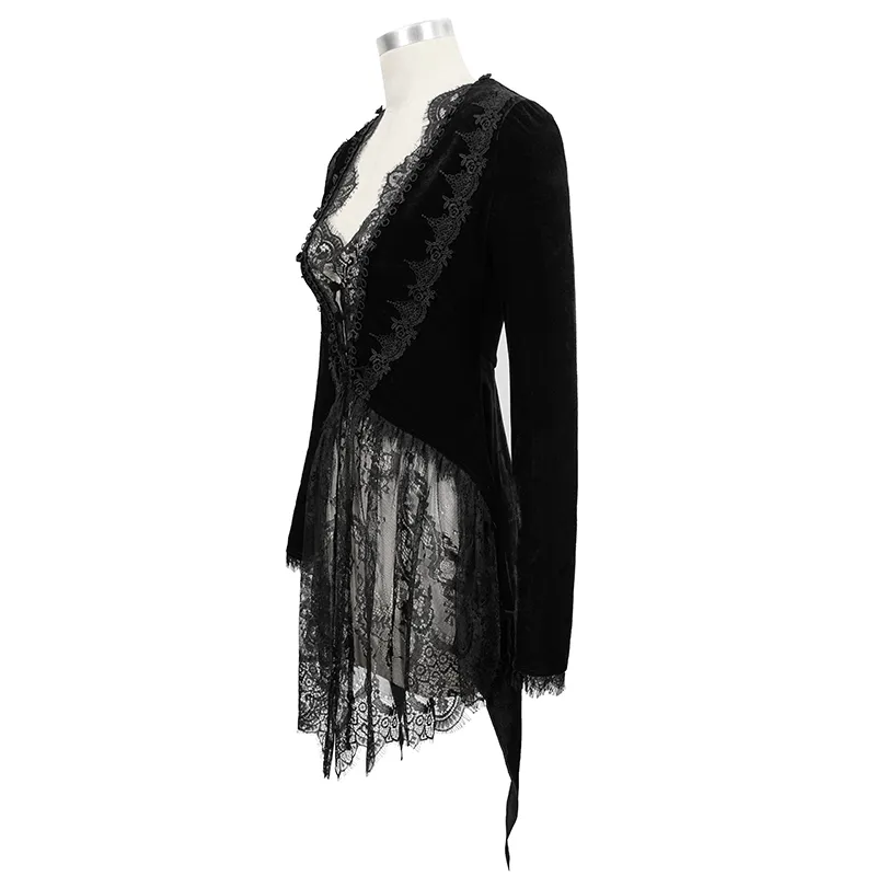 Women's Vintage Gothic Black Velvet and Delicate Lace Cape