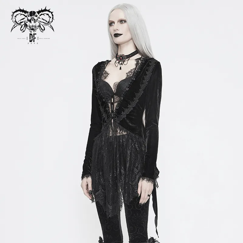 Women's Vintage Gothic Black Velvet and Delicate Lace Cape