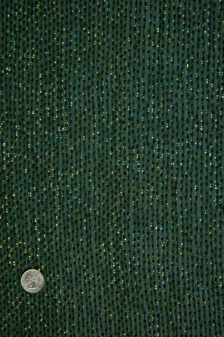 Yellow Green Sequins & Beads on Silk Chiffon Fabric