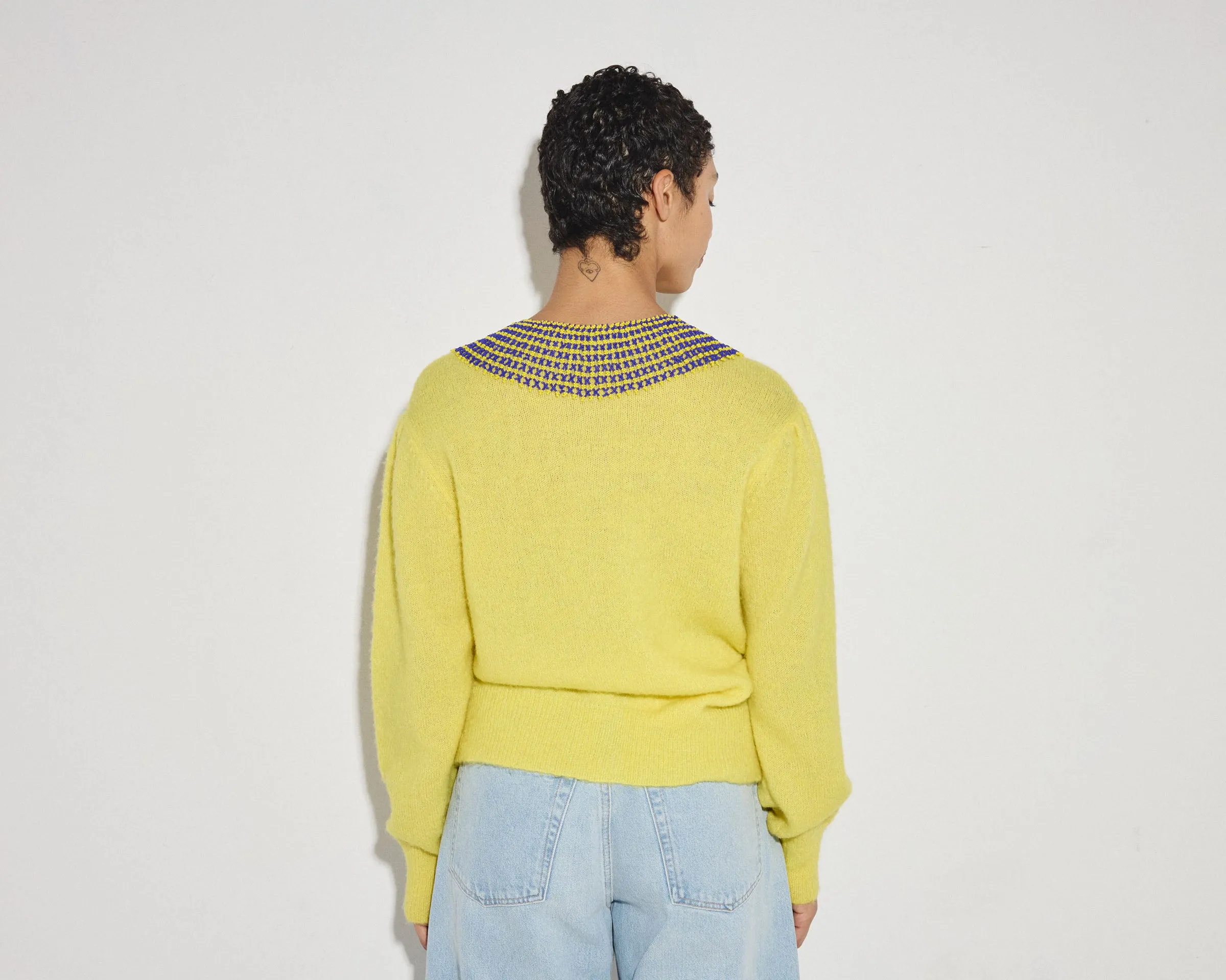 YELLOW RODIER CARDIGAN WITH REMOVABLE BEADED COLLAR